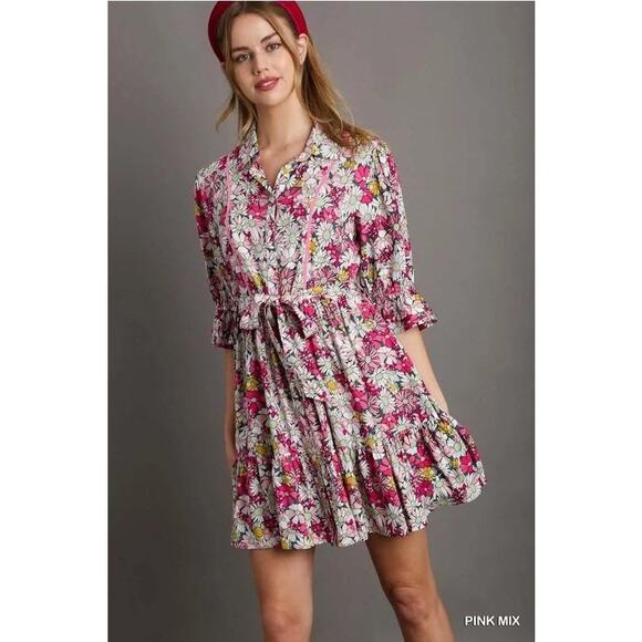 Umgee Floral Belted Dress - Picture 1 of 2